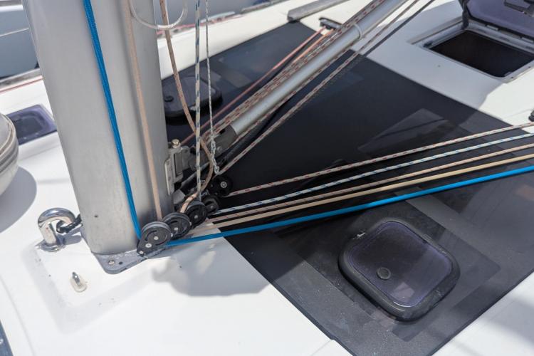 Deck rigging on a 2017 Dufour 460 Grand Large sailboat.