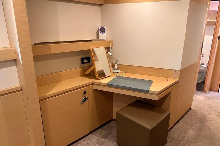 Luxurious cabin vanity area in 2016 Fountaine Pajot Ipanema 58 yacht.
