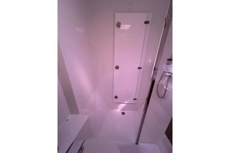 2016 Fountaine Pajot Ipanema 58 yacht bathroom with modern shower design.