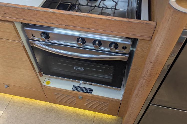 Galley oven in 2017 Dufour 460 Grand Large yacht kitchen.