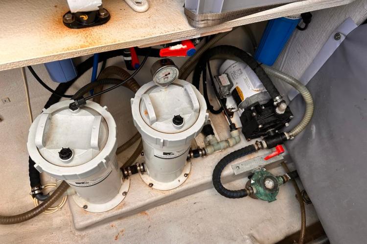 Engine room components of 2016 Fountaine Pajot Ipanema 58 catamaran.