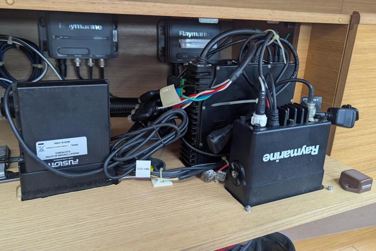 Electrical equipment setup on a 2017 Dufour 460 Grand Large yacht.