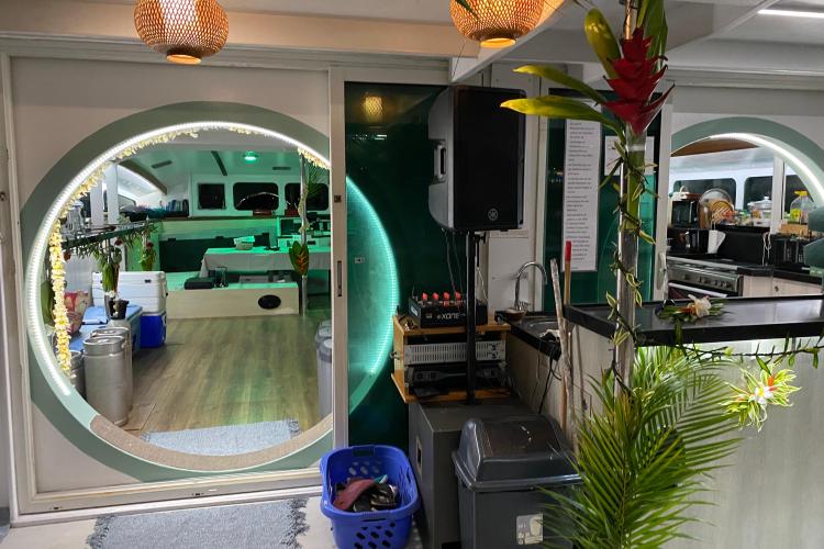 Interior of 2004 Etoile Marine NAUTILUS 360 yacht with modern decor and circular doorway.