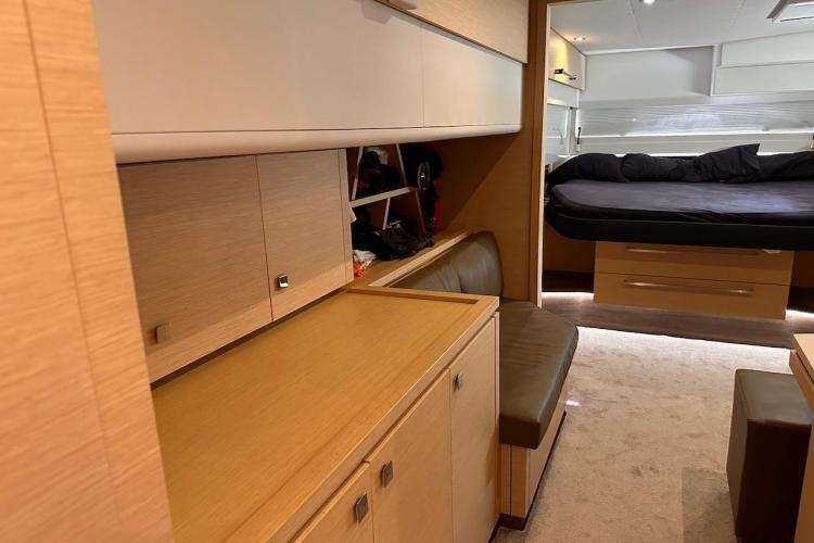 Luxurious interior of 2016 Fountaine Pajot Ipanema 58 catamaran with modern furnishings.